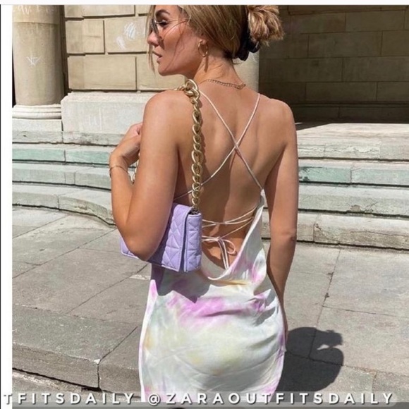 ZARA SATIN MINI DRESS DIE TYE BLOGGER’S FAVORITE - Picture 2 of 10